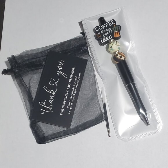 Handmade Coffee Theme Beaded Pen – "Coffee is Always a Good Idea" Gift Pen - Picture 2 of 3